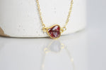 Rose Petal & Gold Leaf Heart Necklace | Tiny Botanical Jewellery