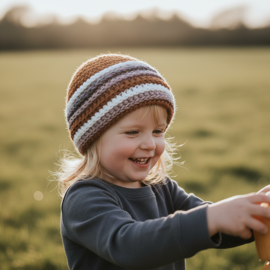 Child wearing handmade crochet hat