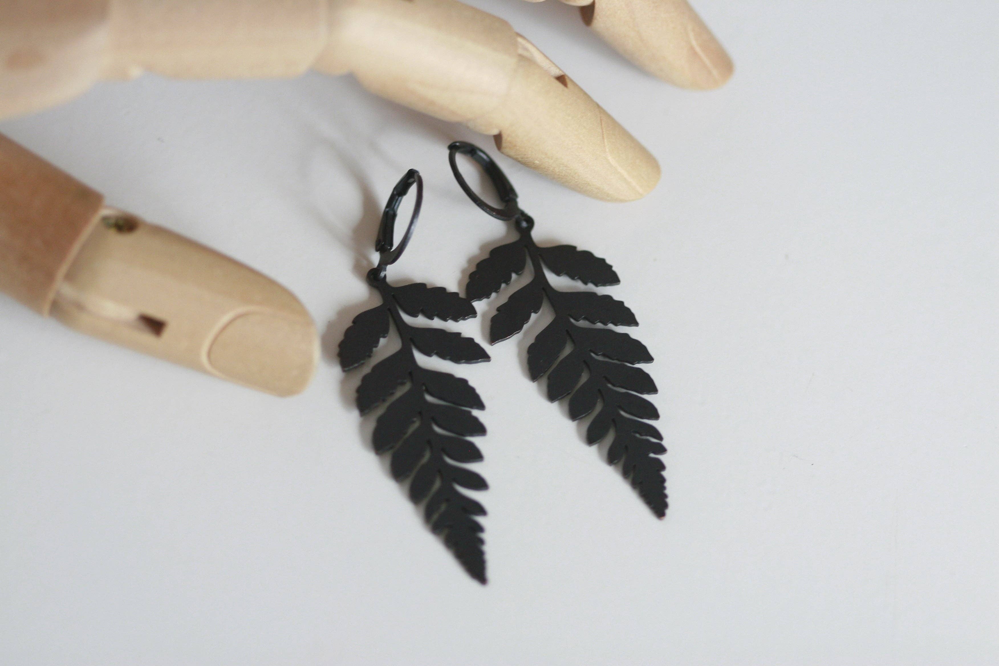 Black Brass Fern Earrings | Leverback