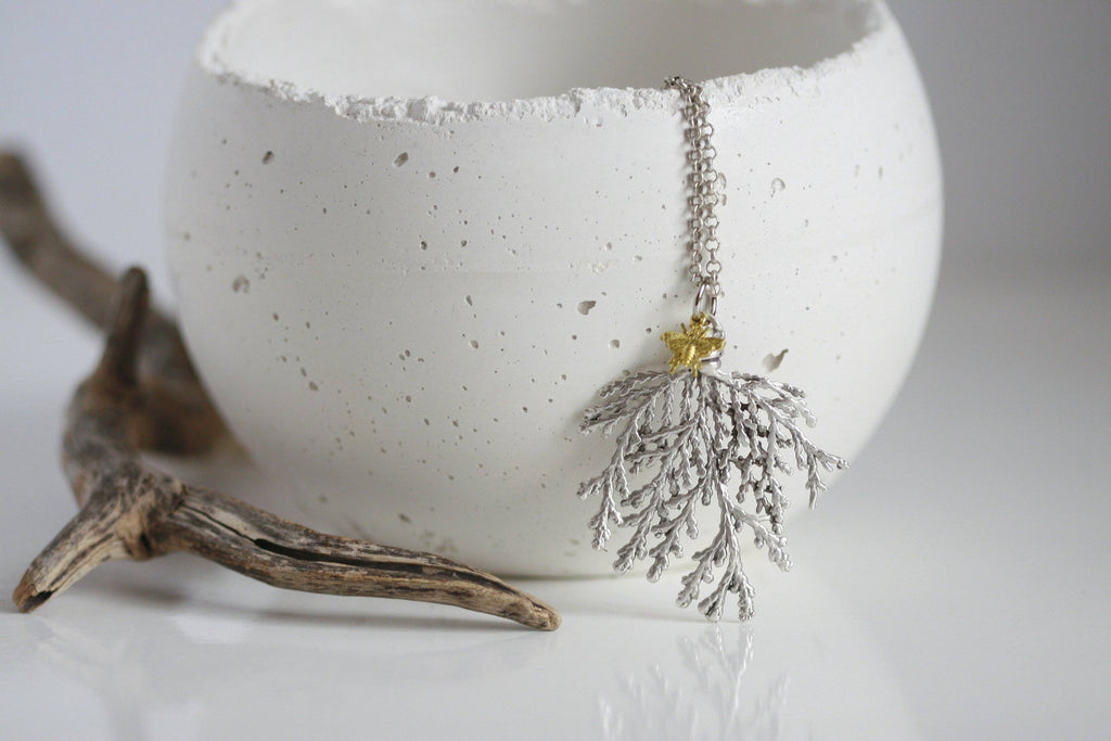 Cypress Branch & Bee Necklace | Silver | Kaiko Studio