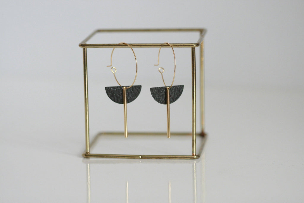 Black Brass Moon Earrings | Hoop