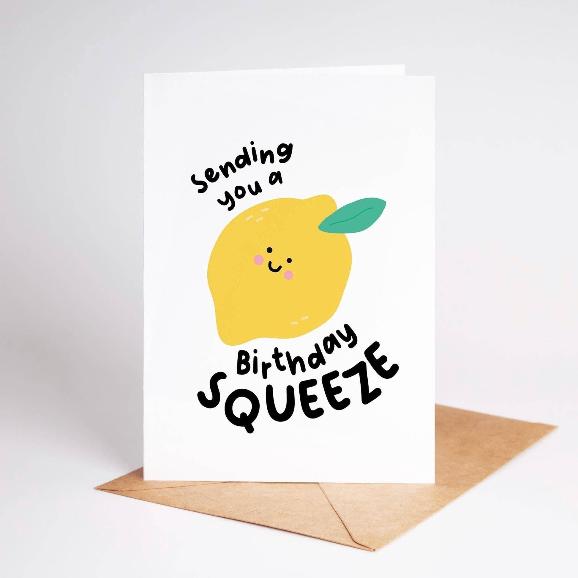Lemon Birthday Squeeze Card – Sending You a Birthday Squeeze – Cute Card for Her, Him, Friend, Punny Fruit Card, Cute Happy Birthday