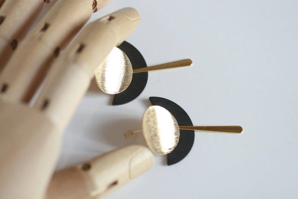 Black & Gold Art Deco Earrings | Studs | Kaiko Studio