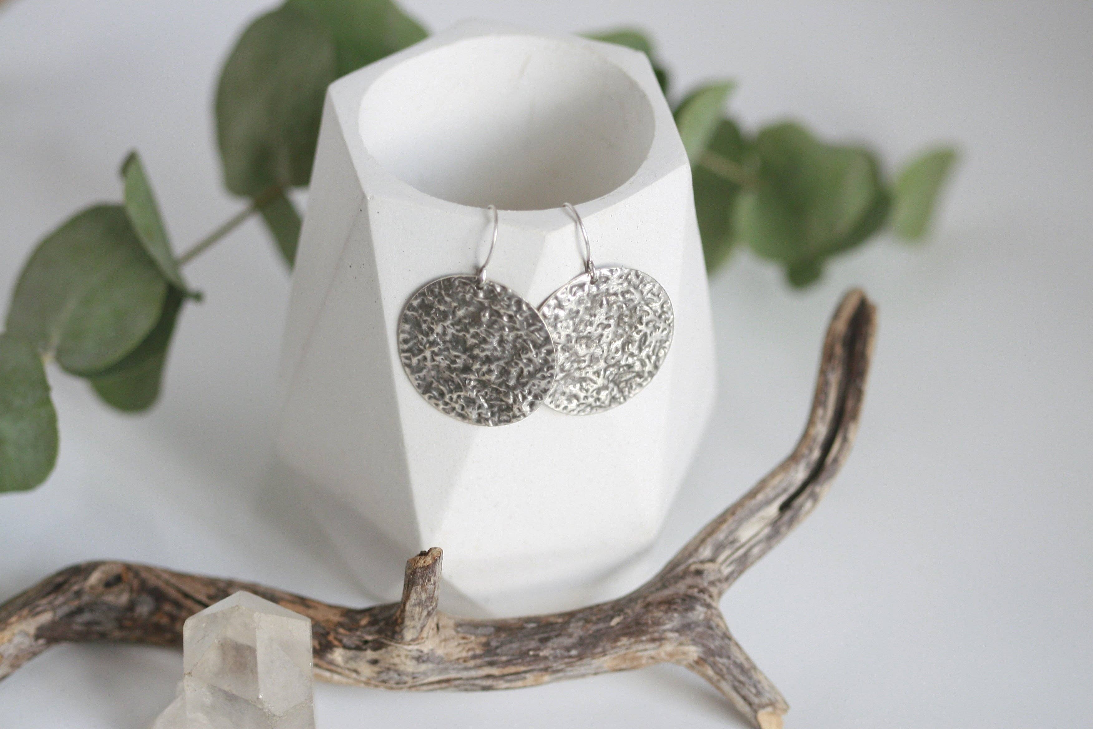 Hammered Silver Disc Earrings | Large