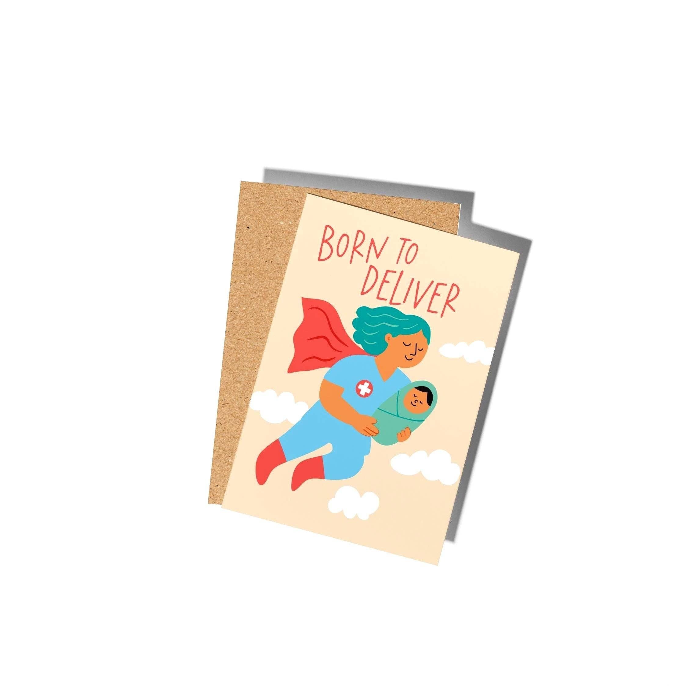Midwife Born to Deliver, Nurse Thank You Card, Appreciation Card for Labor and Delivery Nurse