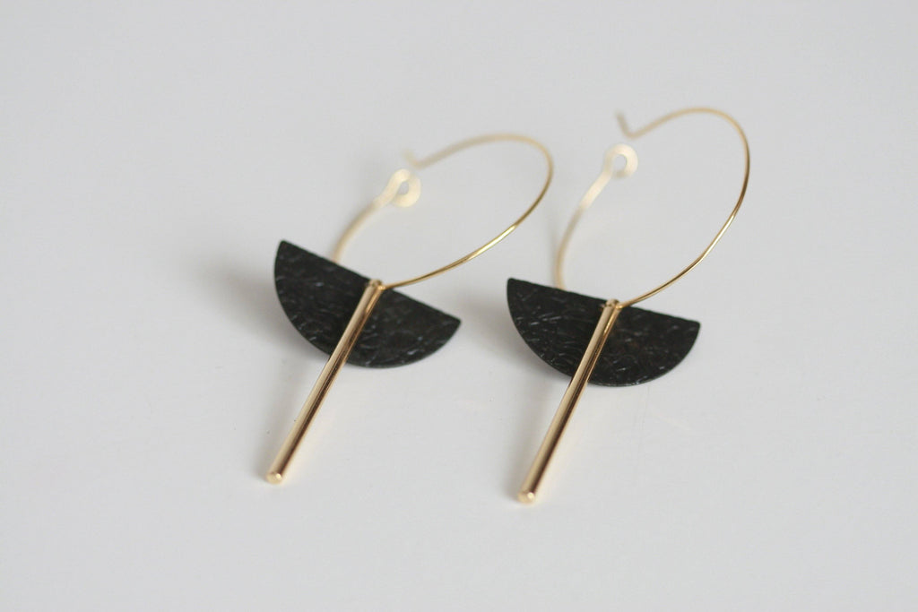 Black Brass Moon Earrings | Hoop