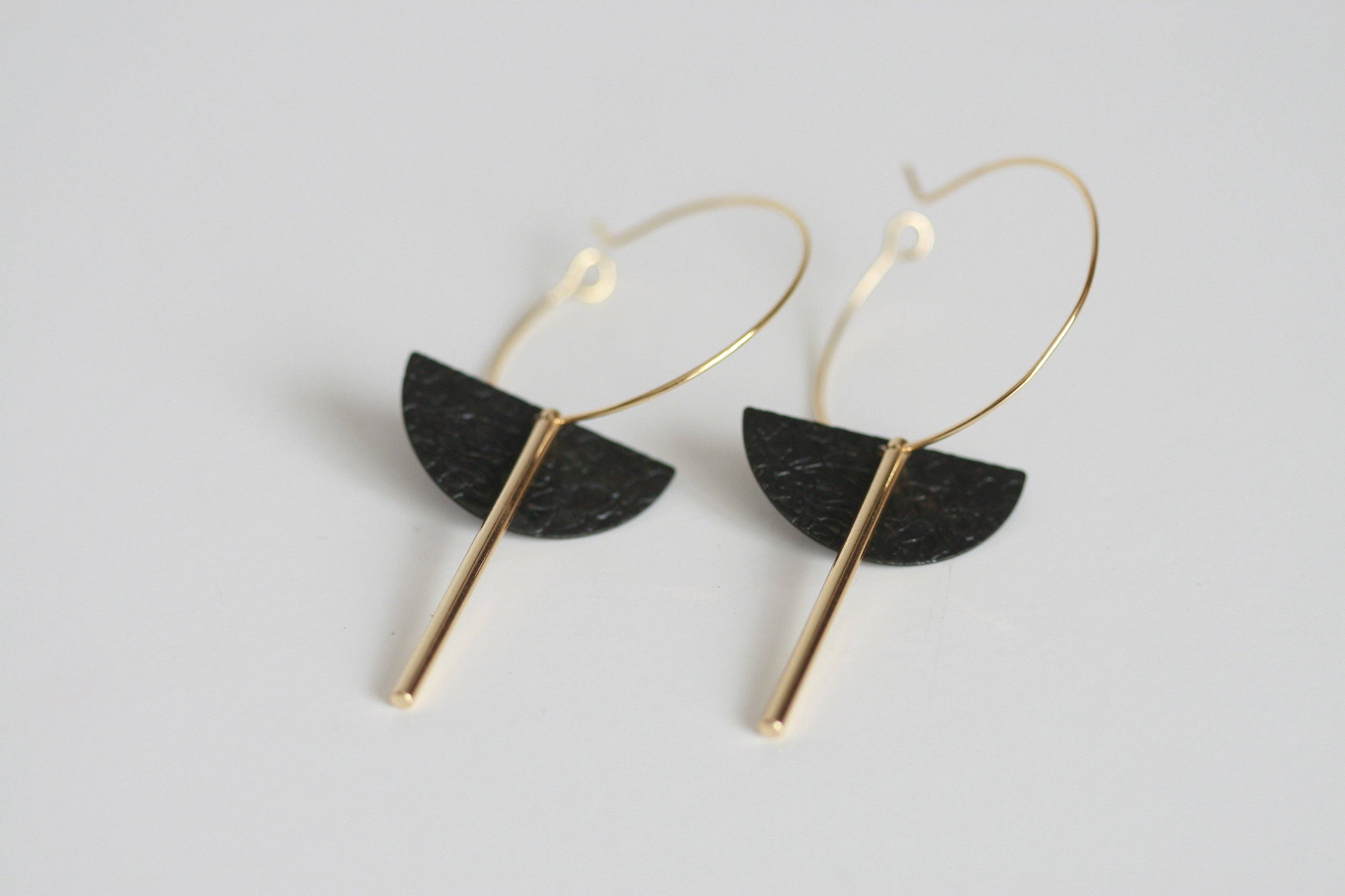 Black Brass Moon Earrings | Hoop