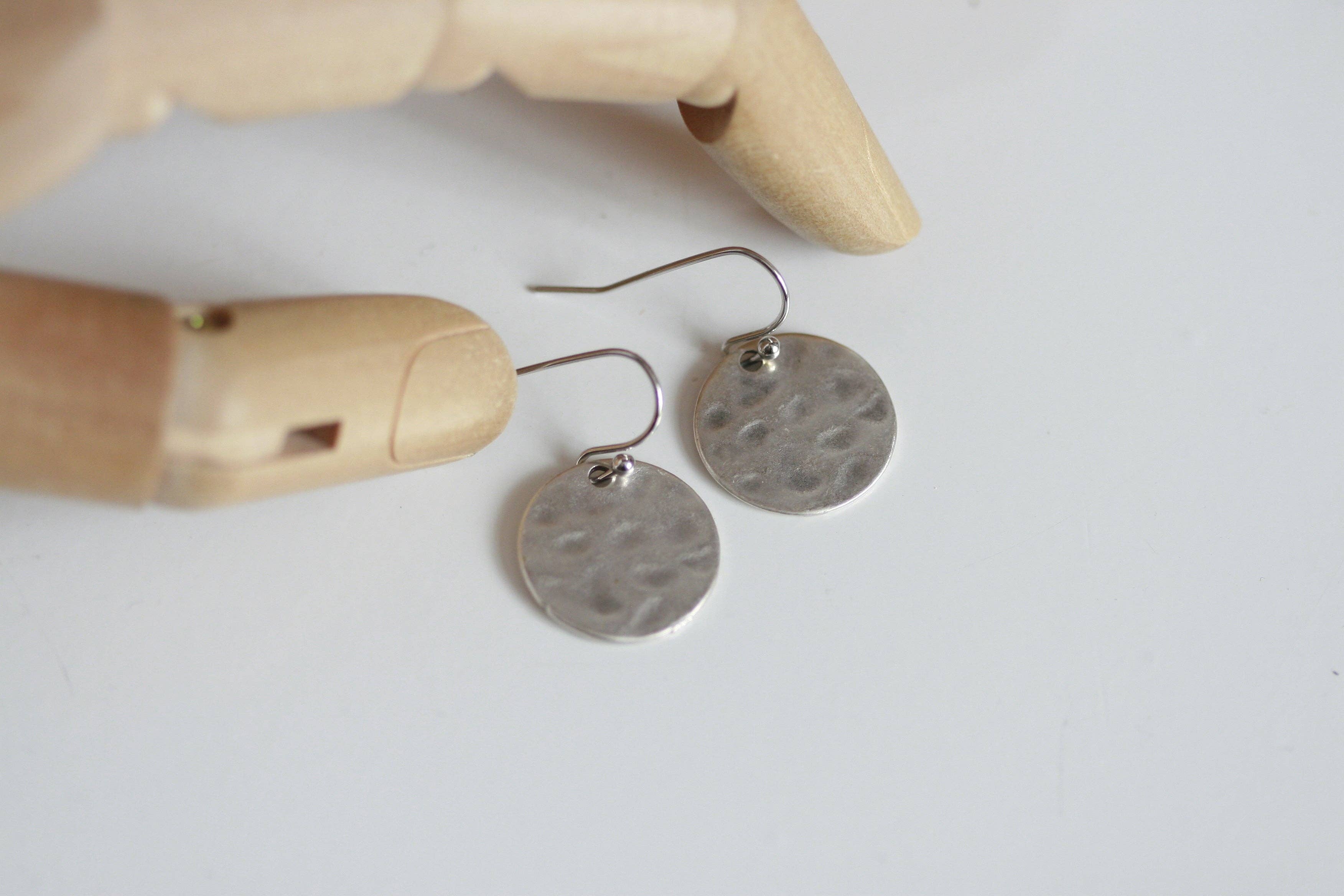 Hammered Silver Disc Earrings