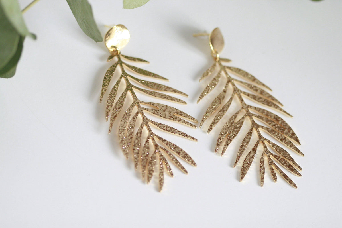 Large Textured Leaf Studs | Tropical Earrings | Kaiko Studio