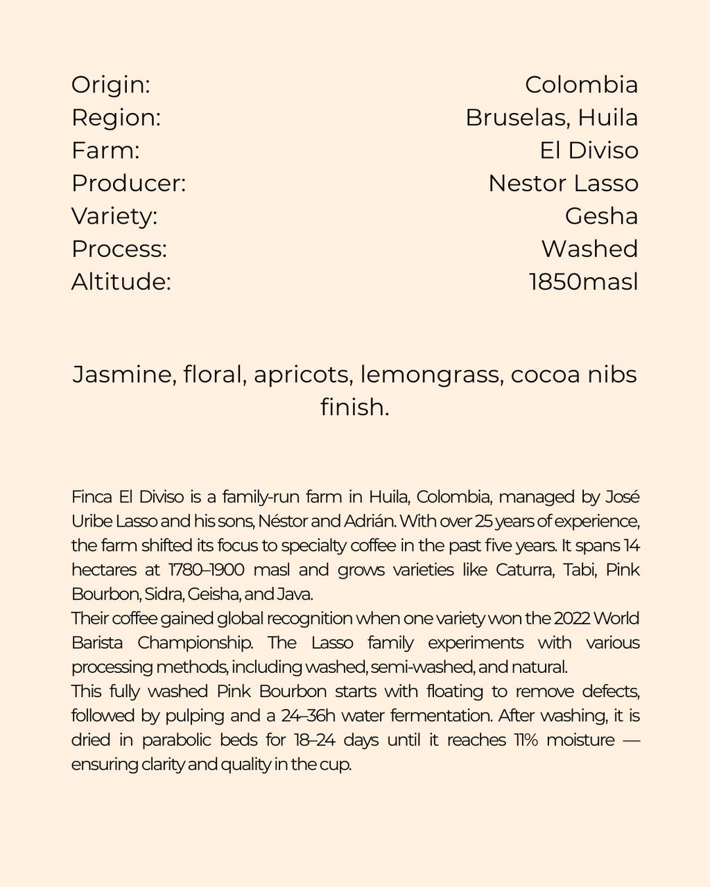El Diviso | Colombia | Blind Monkey Coffee | Filter (250g Wholebean)