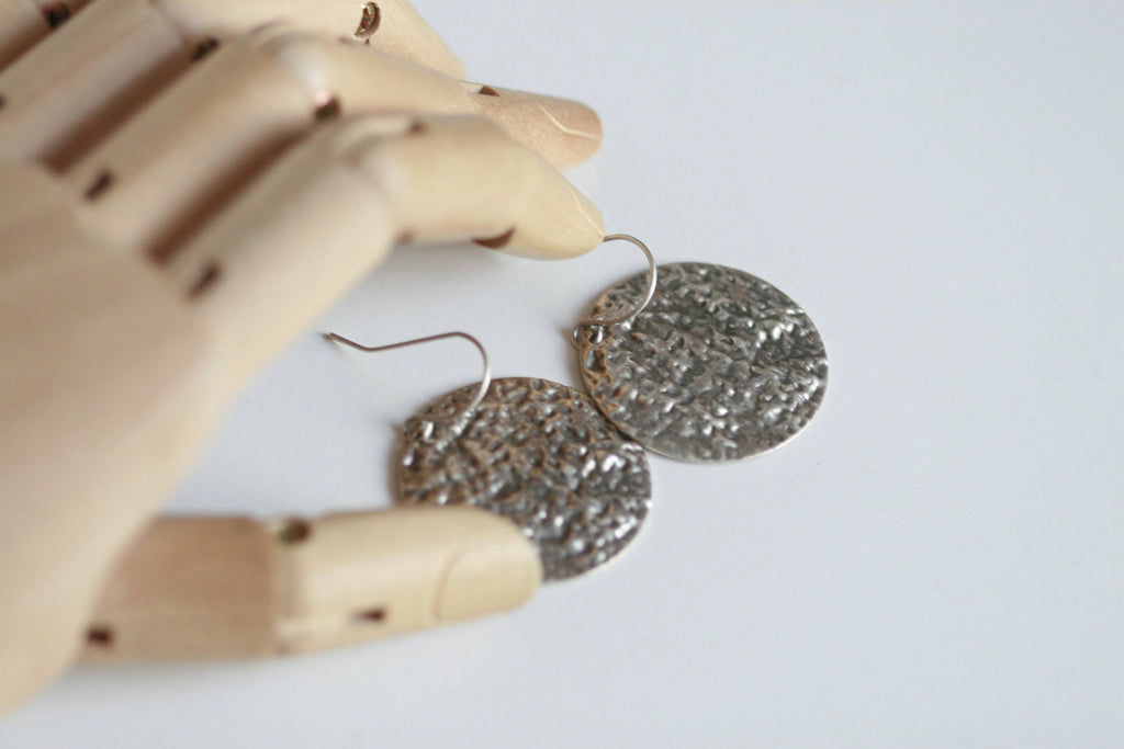 Hammered Silver Disc Earrings | Large