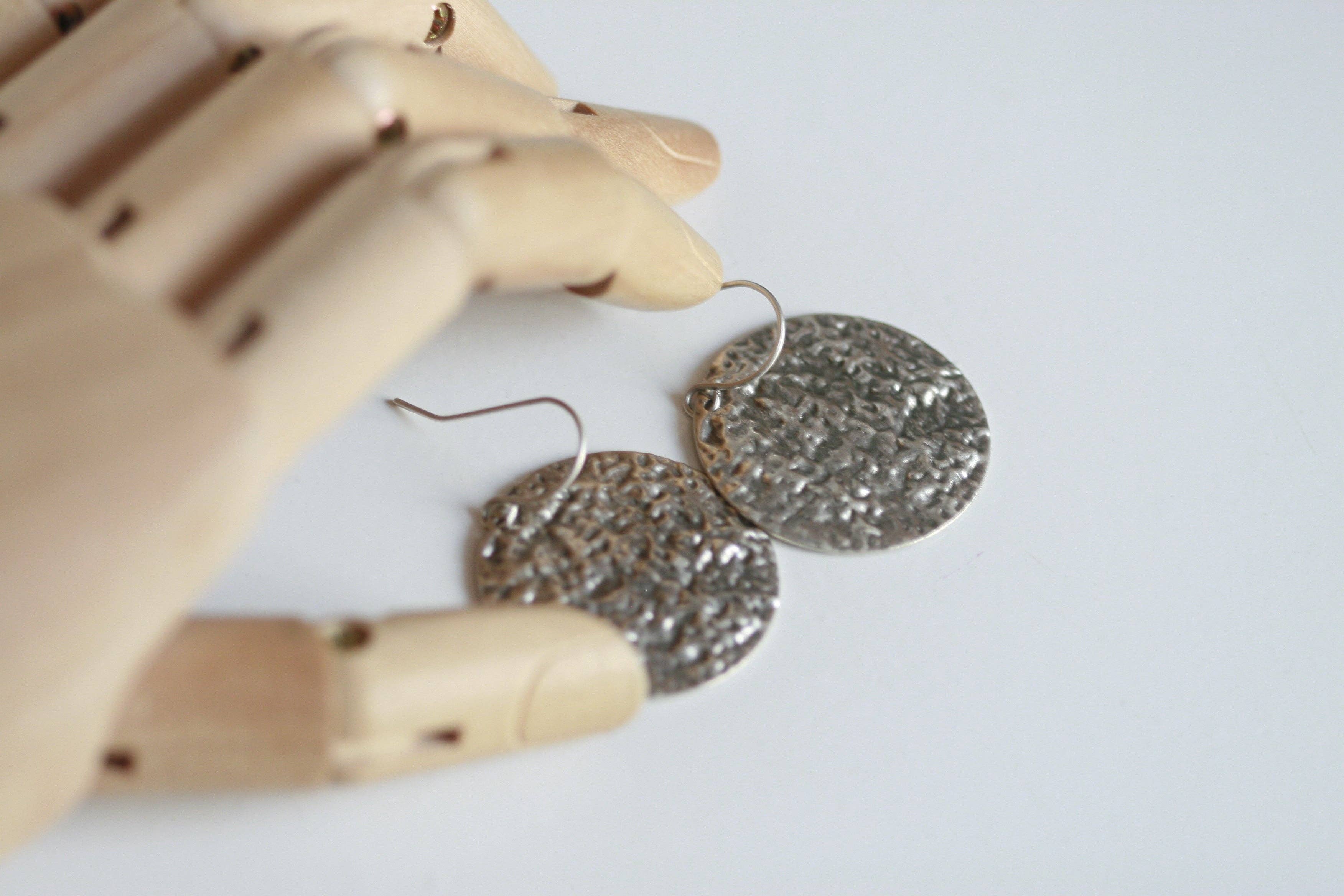 Hammered Silver Disc Earrings | Large