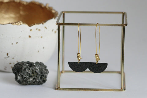 BLACK BRASS MOON EARRINGS | Semi Circle