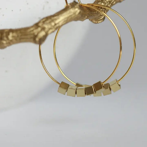 BRASS BEAD SQUARE HOOP EARRINGS