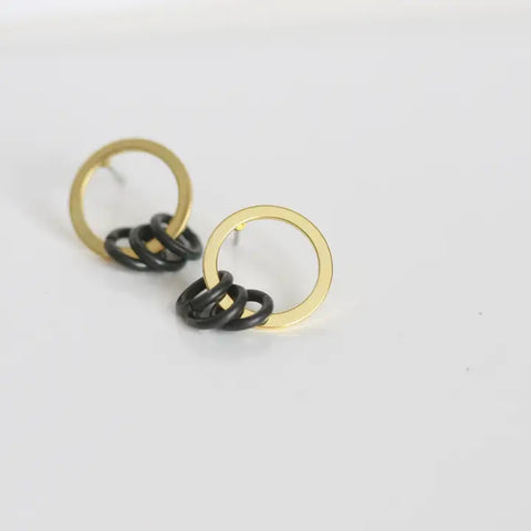 Delicate Black & Gold Earrings | Studs