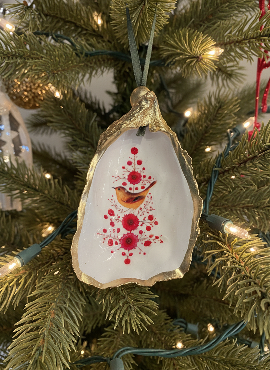 Oyster Shell Decoration Close-Up on Tree
