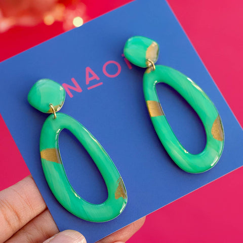 Green and Gold Statement Earrings