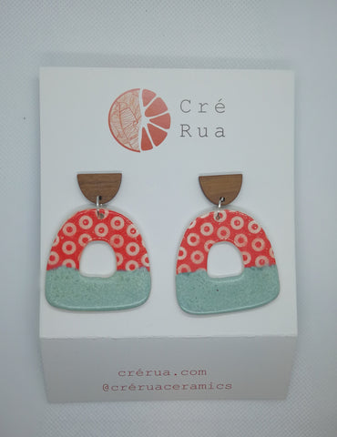 Large Clay & Wood Drop Earring - "Cruth"