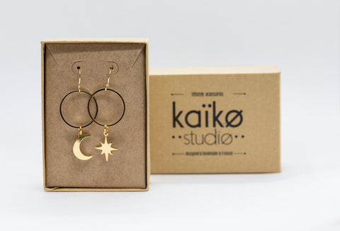 Moon & Star Earrings - Gold Plated