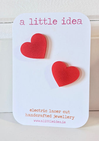 Red - Love Heart Studs